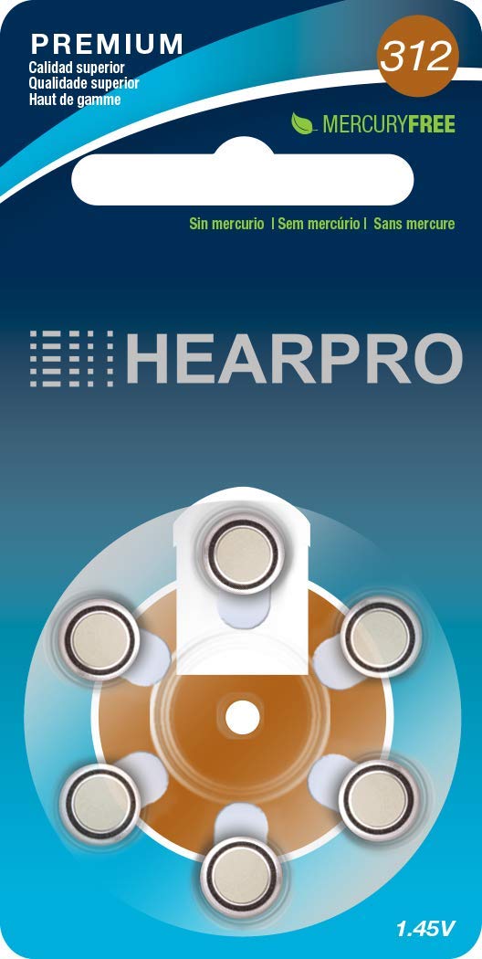 Hearpro Size 312 Long-Lasting Hearing Aid Batteries 60 Pack - Mercury-Free - Zinc Air Technology - Made in USA - Plus Keychain Battery Case