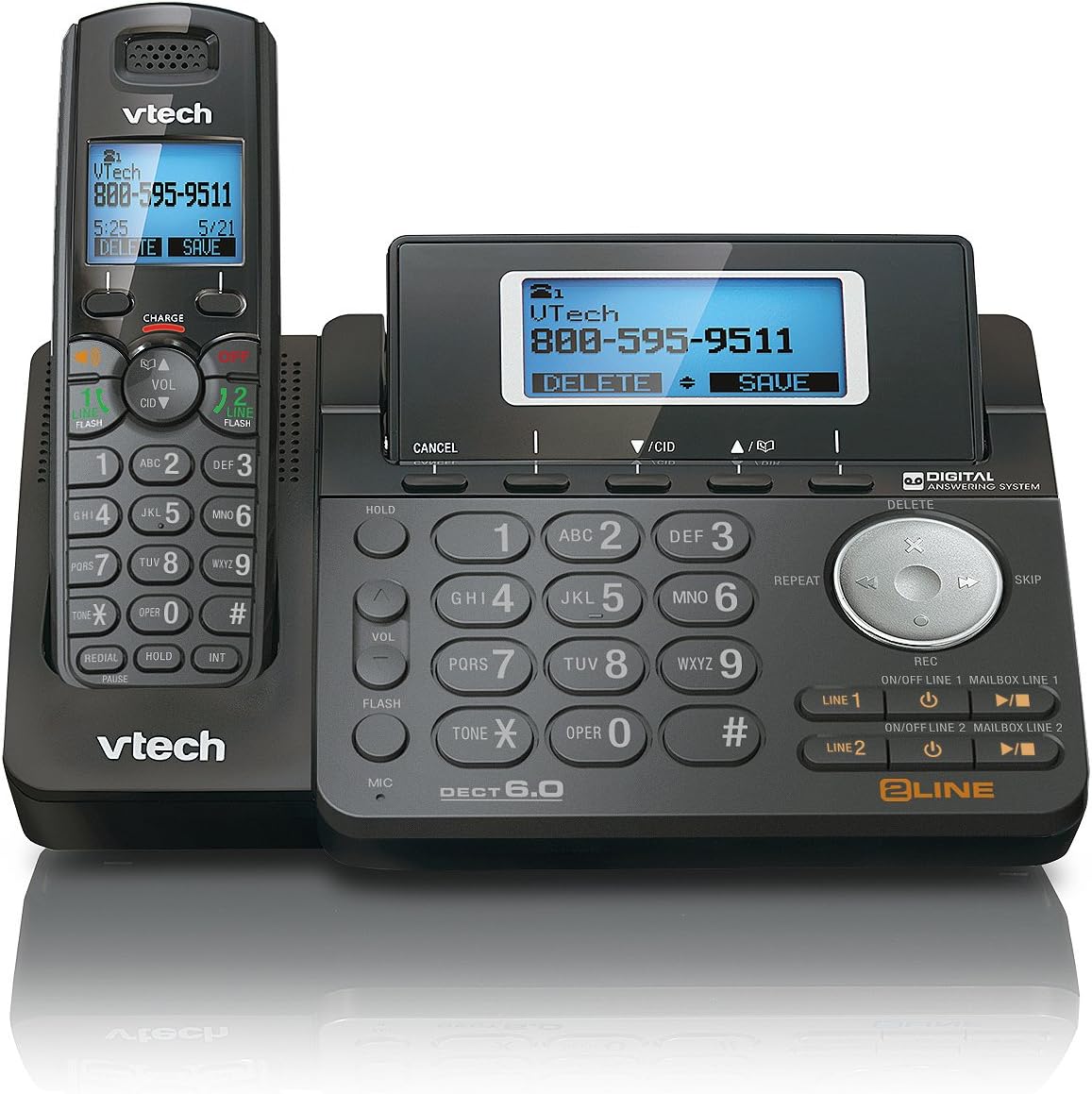 VTech DS6151-11 DECT 6.0 2-Line Expandable Cordless Phone, Black